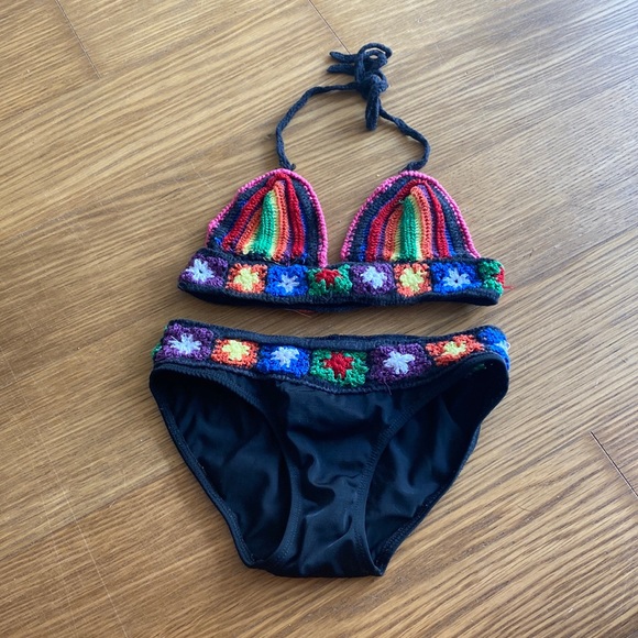 Flowers By Zoe Girl Black Bikini Bathing Swimming Suit Size M - Picture 1 of 6